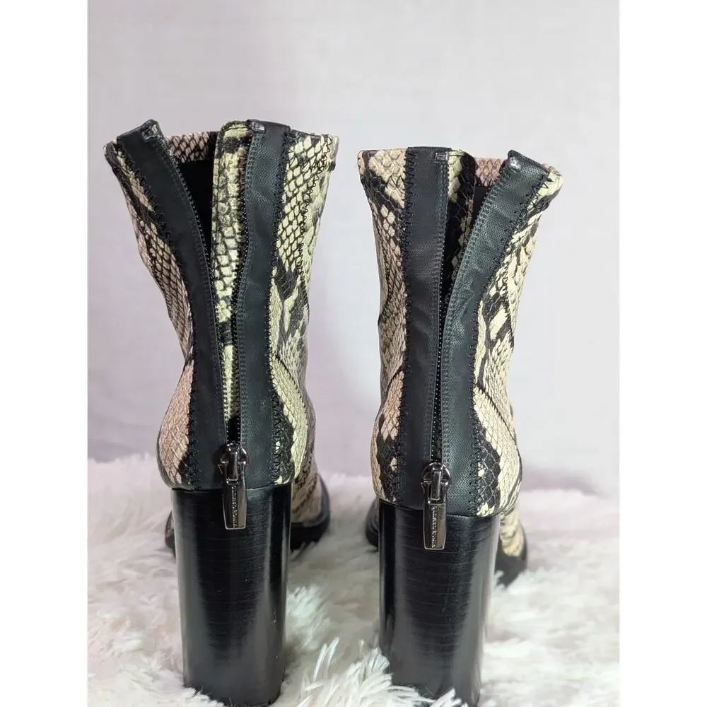 Vince Camuto Erettie Women Sz 7 Snake Print Lug Sole Platform Block Heel Booties